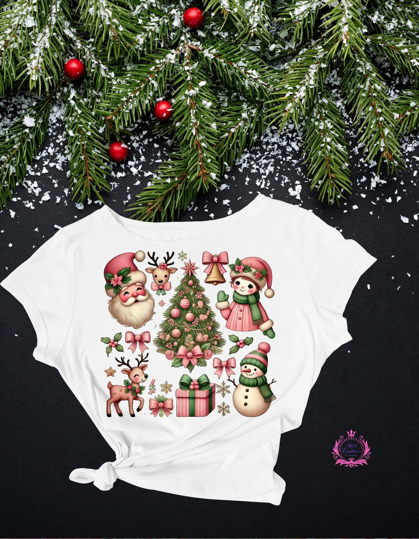 Retro Cute Santa, reindeer tree, snowman- Shirts